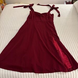 Wine Midi Dress with Tie Straps